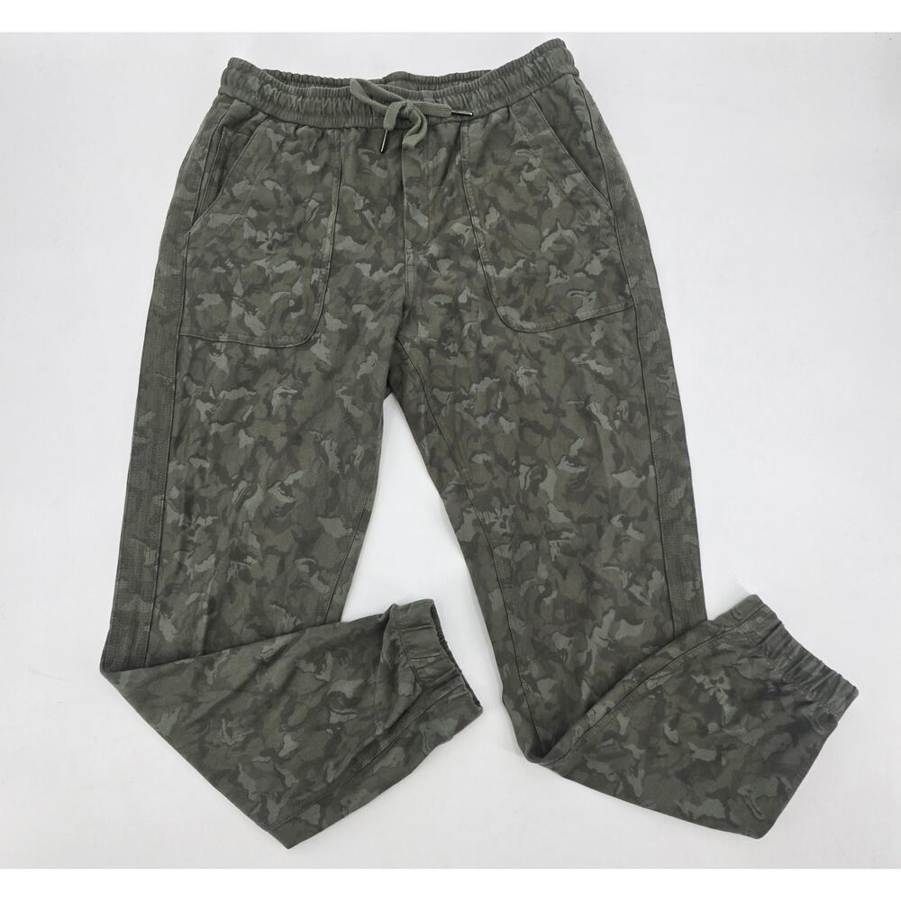 Athleta Farallon Jogger Pants 6 Olive Camo Drawstring Stretch Casual Lounge